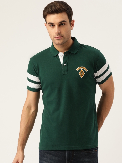 

GHPC Men Green Slim Fit Applique Detail Polo Collar T-shirt