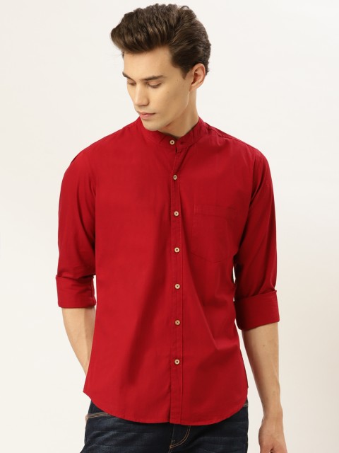 

GHPC Men Red Comfort Slim Fit Solid Casual Shirt