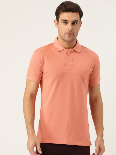 

GHPC Men Peach-Coloured Solid Slim Fit Polo Collar T-shirt