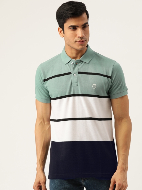 

GHPC Men Green & White Striped Slim Fit Polo Collar T-shirt