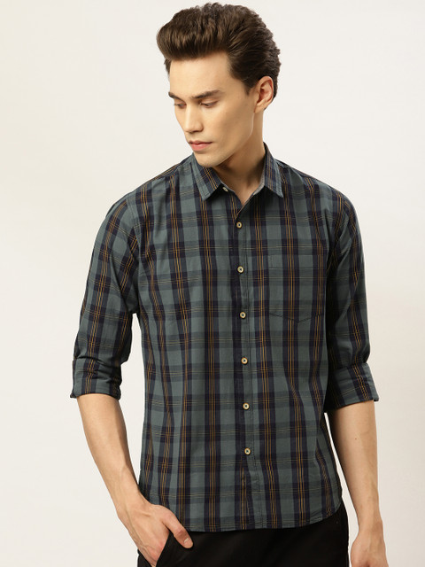 

GHPC Men Grey & Navy Blue Comfort Slim Fit Checked Casual Shirt