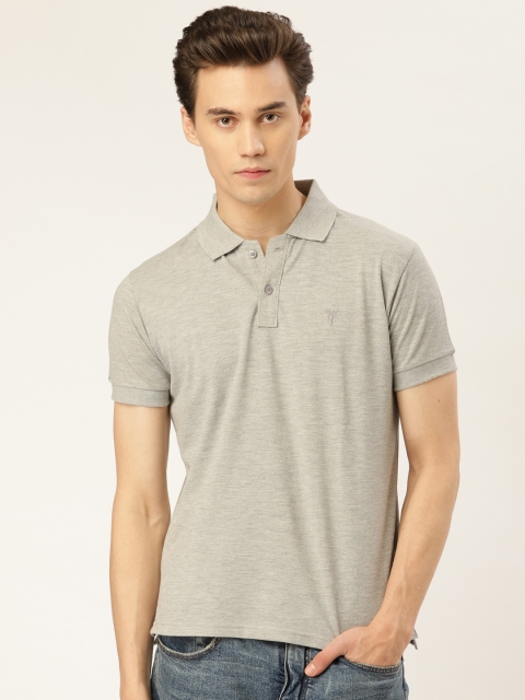 

GHPC Men Grey Melange Slim Fit Solid Polo Collar T-shirt
