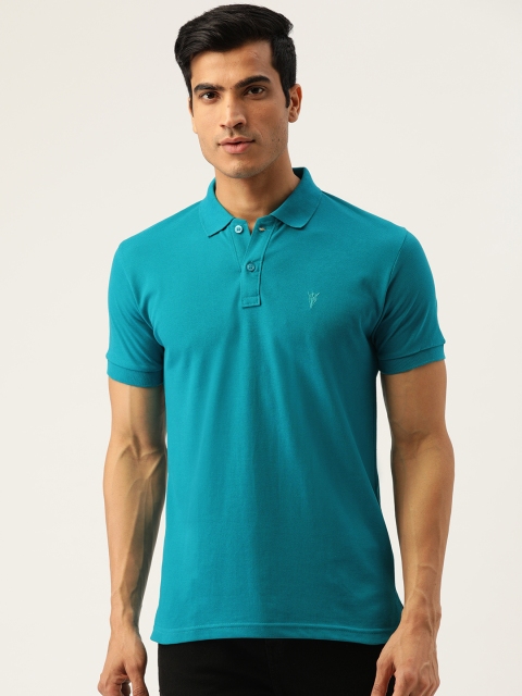 

GHPC Men Teal Blue Solid Slim Fit Polo Collar T-shirt