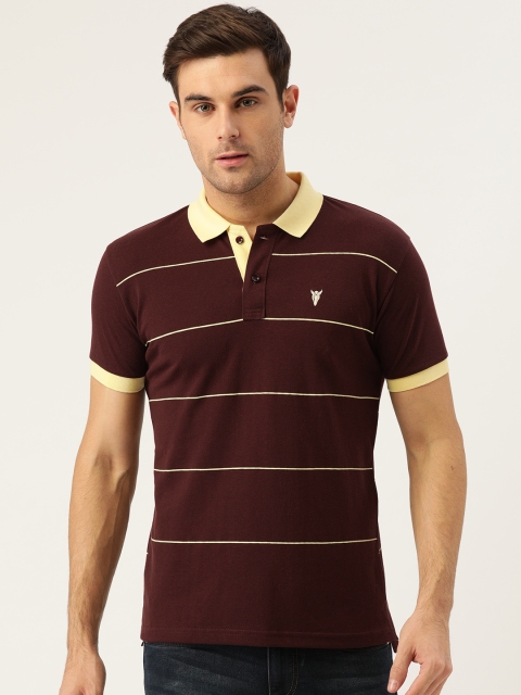 

GHPC Men Coffee Brown & Yellow Striped Slim Fit Polo Collar T-shirt