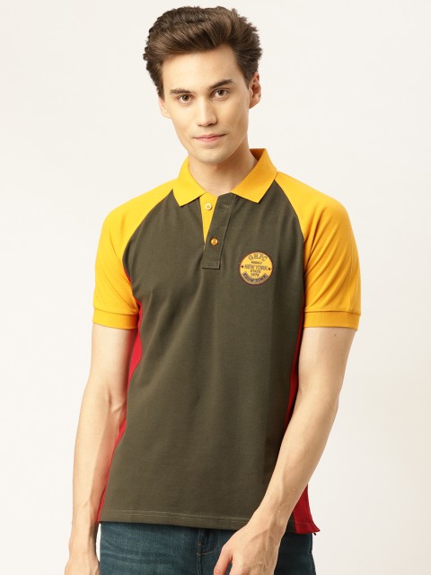 

GHPC Men Olive Green & Yellow Solid Polo Collar T-shirt