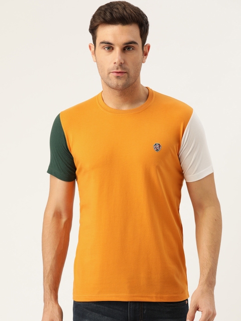 

GHPC Men Mustard Yellow Solid Slim Fit Round Neck T-shirt