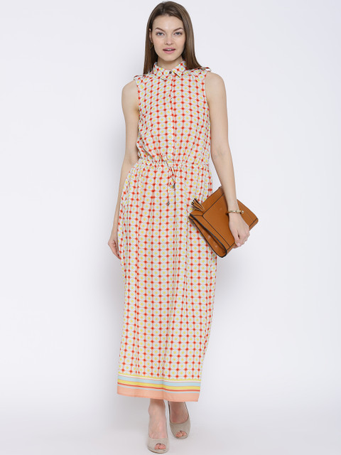

Wills Lifestyle Peach-Coloured Geometrical Print Maxi Dress