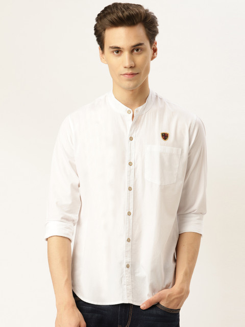 

GHPC Men White Comfort Slim Fit Solid Casual Shirt