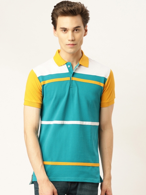 

GHPC Men Blue & White Striped Slim Fit Polo Collar T-shirt