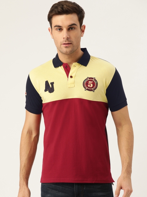 

GHPC Men Red & Yellow Colourblocked Slim Fit Polo Collar T-shirt