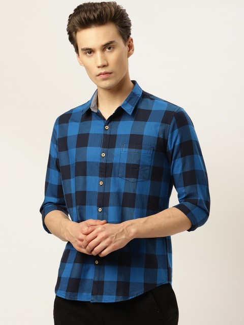 

GHPC Men Blue & Black Slim Fit Checked Casual Shirt