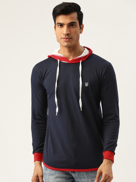 

GHPC Men Navy Blue Solid Slim Fit Hooded T-shirt