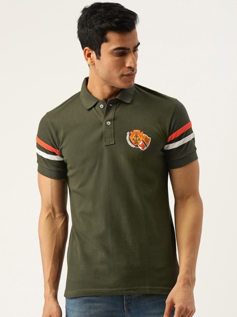 

GHPC Men Olive Green Slim Fit Solid Polo Collar T-shirt