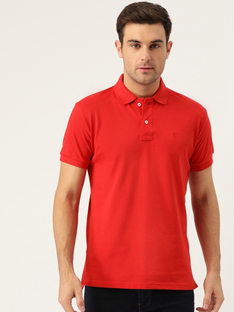 

GHPC Men Red Solid Slim Fit Polo Collar T-shirt
