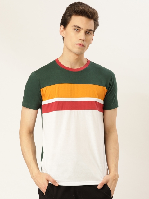 

GHPC Men White & Green Colourblocked Slim Fit Round Neck T-shirt