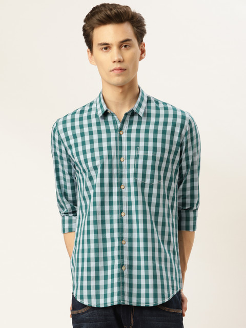 

GHPC Men Teal Green & Blue Slim Fit Checked Casual Shirt