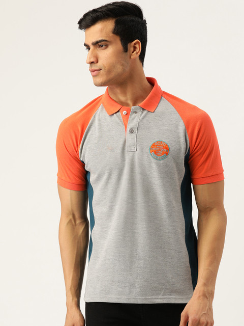 

GHPC Men Grey Melange Slim Fit Solid Polo Collar T-shirt
