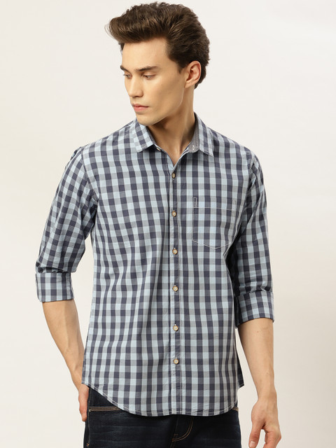 

GHPC Men Blue Comfort Slim Fit Checked Casual Shirt