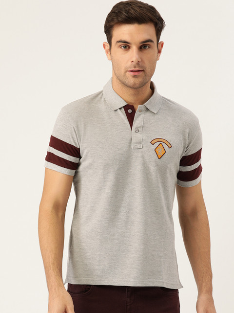 

GHPC Men Grey Melange Solid Slim Fit Polo Collar T-shirt