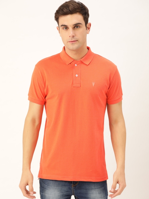 

GHPC Men Peach-Coloured Solid Slim Fit Polo Collar T-shirt