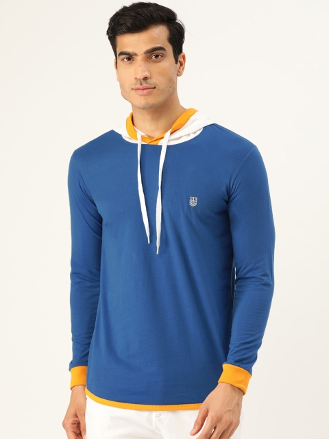 

GHPC Men Blue Solid Slim Fit Hooded T-shirt