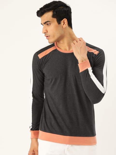 

GHPC Men Charcoal Grey Slim Fit Solid Round Neck T-shirt