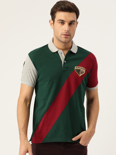

GHPC Men Green & Red Colourblocked Slim Fit Polo Collar T-shirt