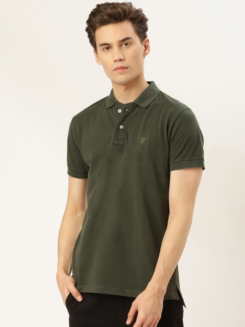 

GHPC Men Olive Green Solid Slim Fit Polo Collar T-shirt
