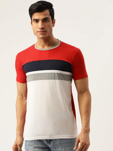 

GHPC Men White & Red Colourblocked Slim Fit Round Neck T-shirt