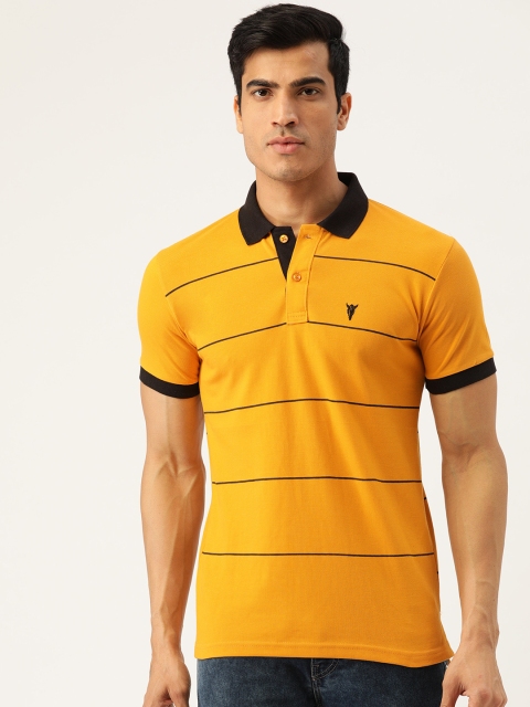 

GHPC Men Mustard Yellow & Black Slim Fit Striped Polo Collar T-shirt