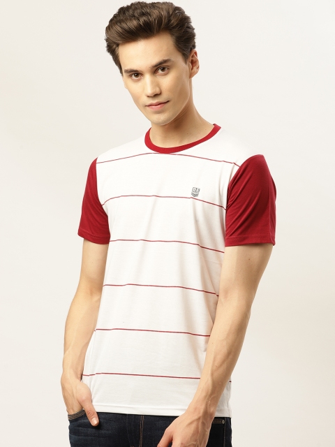 

GHPC Men White & Maroon Striped Slim Fit Round Neck T-shirt