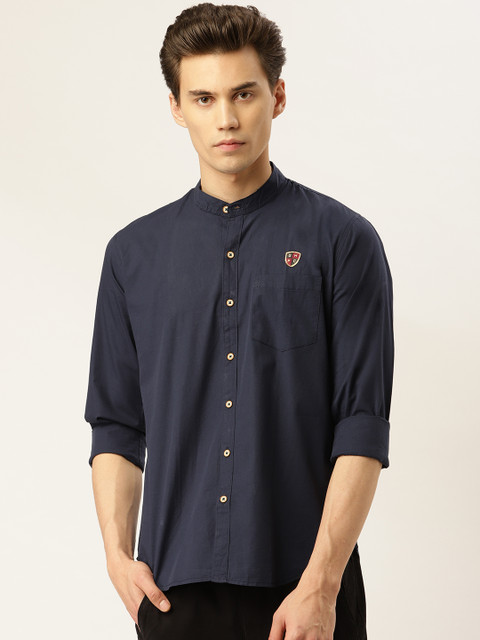 

GHPC Men Navy Blue Comfort Slim Fit Solid Casual Shirt