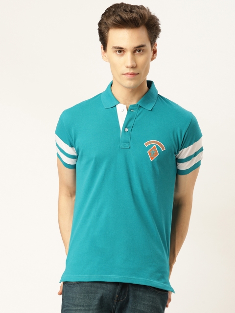 

GHPC Men Teal Blue Solid Slim Fit Polo Collar T-shirt