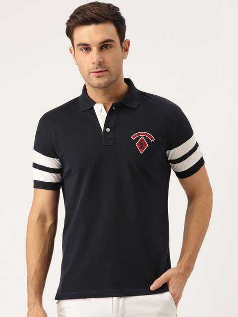

GHPC Men Navy Blue Slim Fit Solid Polo Collar T-shirt