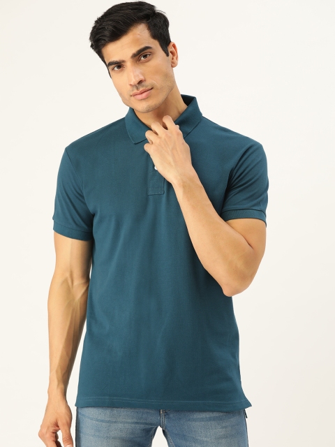 

GHPC Men Teal Blue Solid Slim Fit Polo Collar T-shirt