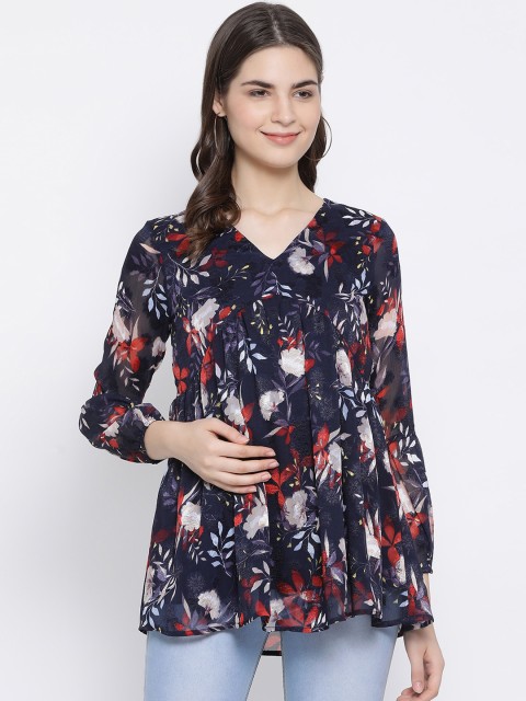 

Oxolloxo Women Navy Blue & Red Printed Tunic