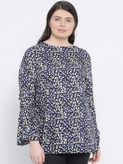 

Oxolloxo Women Navy Blue & White Printed Tunic