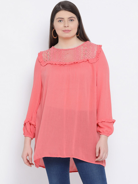 

Oxolloxo Women CoralPink Plus Size Women Top, Coral