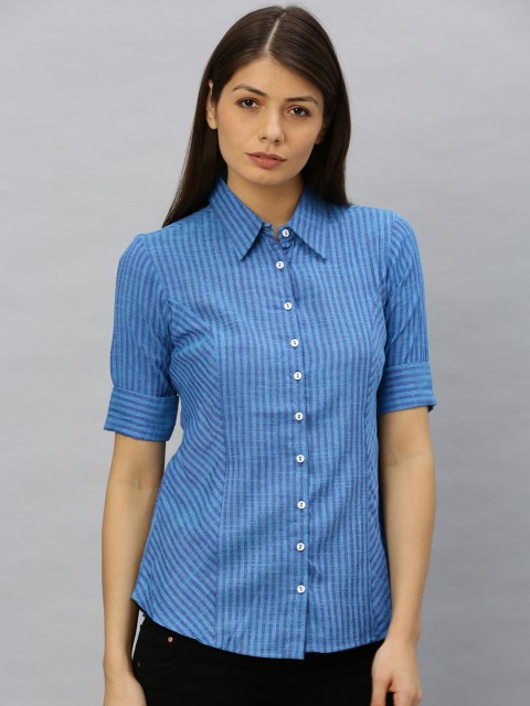 

YASH GALLERY Women Blue Regular Fit Striped Casual Shirt
