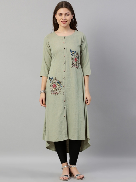 

Neerus Women Grey Embroidered A-Line Kurta With High-Low Hem
