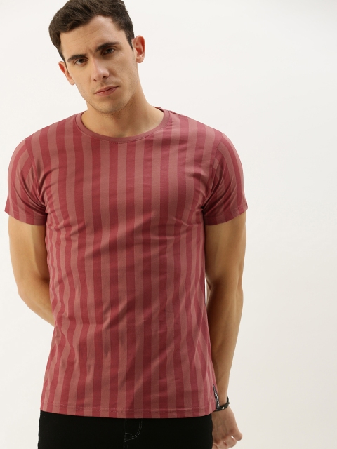 

DILLINGER Men Maroon & Mauve Striped Round Neck T-shirt