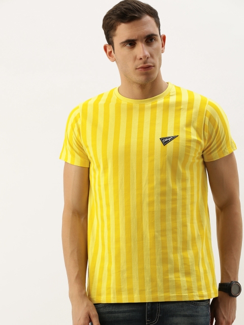 

DILLINGER Men Yellow Striped Round Neck Pure Cotton T-shirt