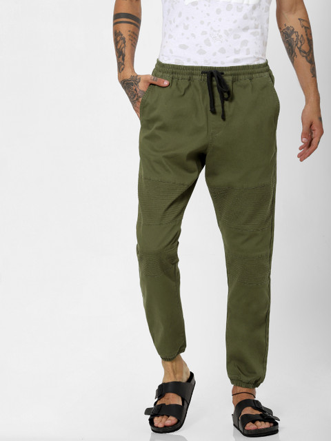

Jack & Jones Men Olive Green Solid Straight Fit Woven Joggers