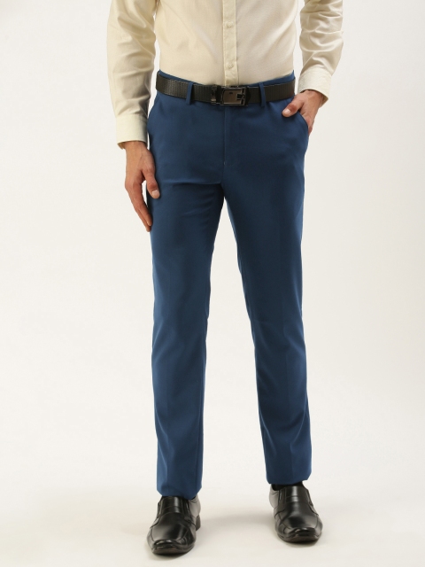 

Peter England Men Dark Blue Textured Slim Fit Formal Trousers