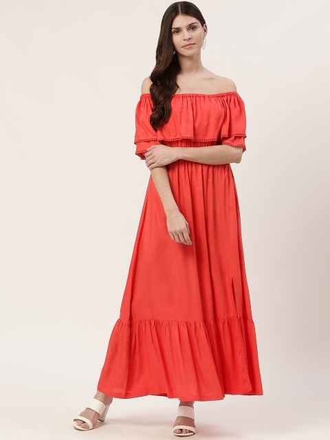 

HERE&NOW Women Red Solid Layered Maxi Dress