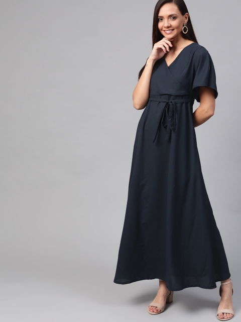 

HERE&NOW Women Navy Blue Solid Wrap Maxi Dress