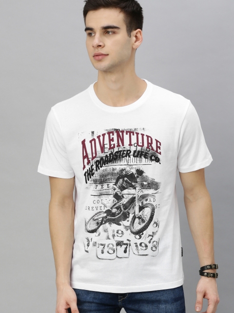 

Roadster Men White Printed Round Neck T-shirt