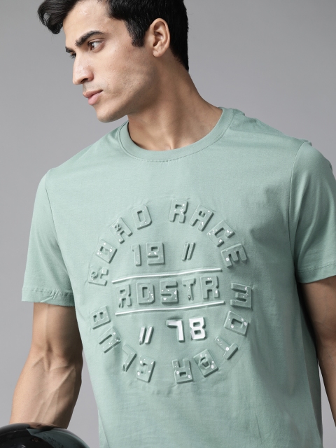 

Roadster Men Green Printed Pure Cotton Round Neck T-shirt