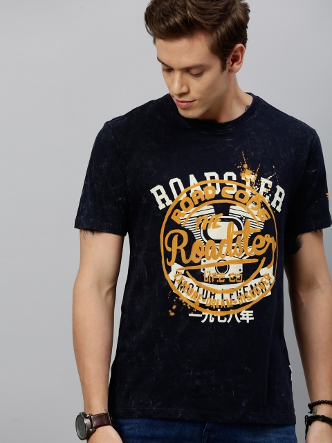 

Roadster Men Navy Blue Printed Round Neck T-shirt
