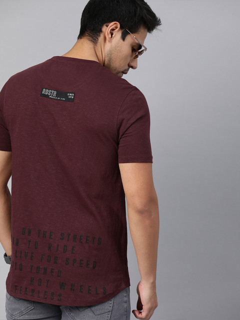 

Roadster Men Maroon Printed Round Neck T-shirt